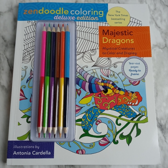 Majestic Dragons Adult Coloring Book w/Pencils NEW - Picture 1 of 8